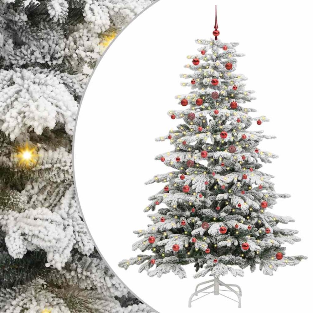 vidaXL Plast Hingad Julgran med LED -remsljus Vit 210 cm PE och PVC