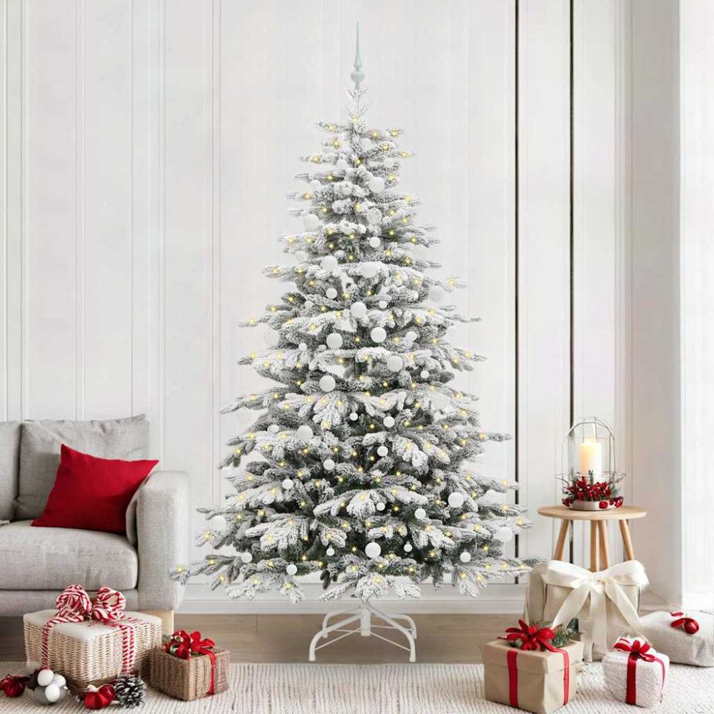 vidaXL Plast Hingad Julgran med LED -remsljus Vit 210 cm PE och PVC