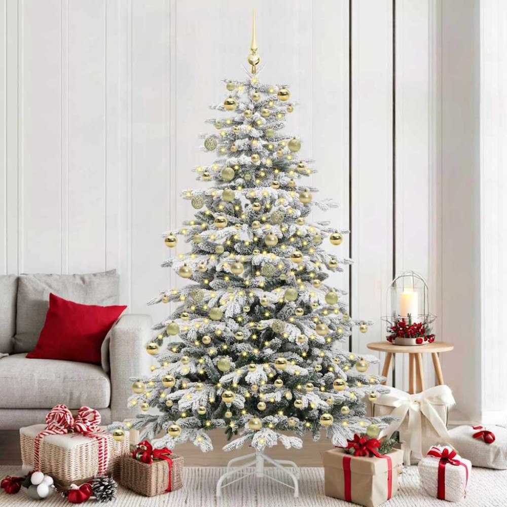 vidaXL Plast Hingad Julgran med LED -remsljus Vit 210 cm PE och PVC