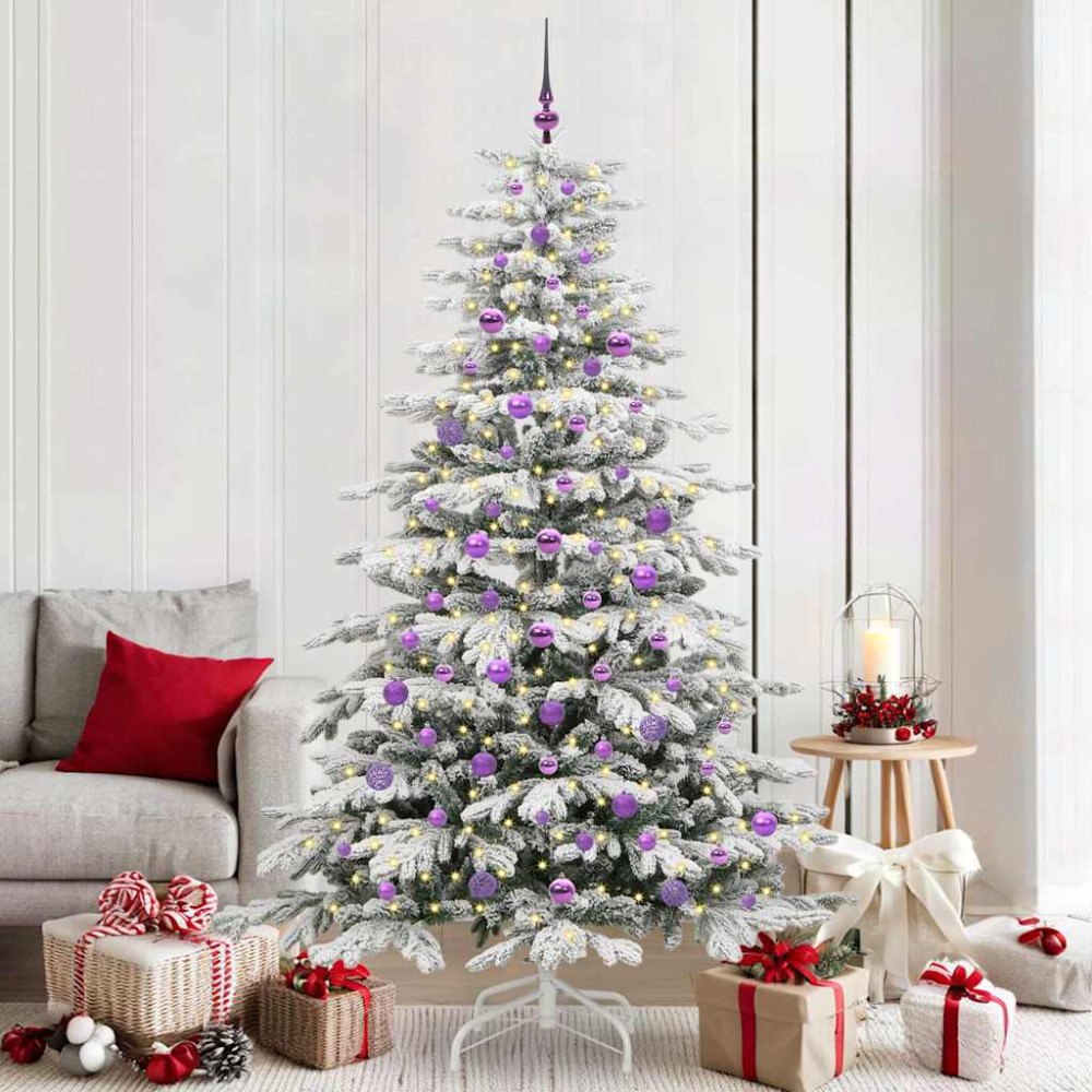 vidaXL Plast Hingad Julgran med LED -remsljus Vit 210 cm PE och PVC