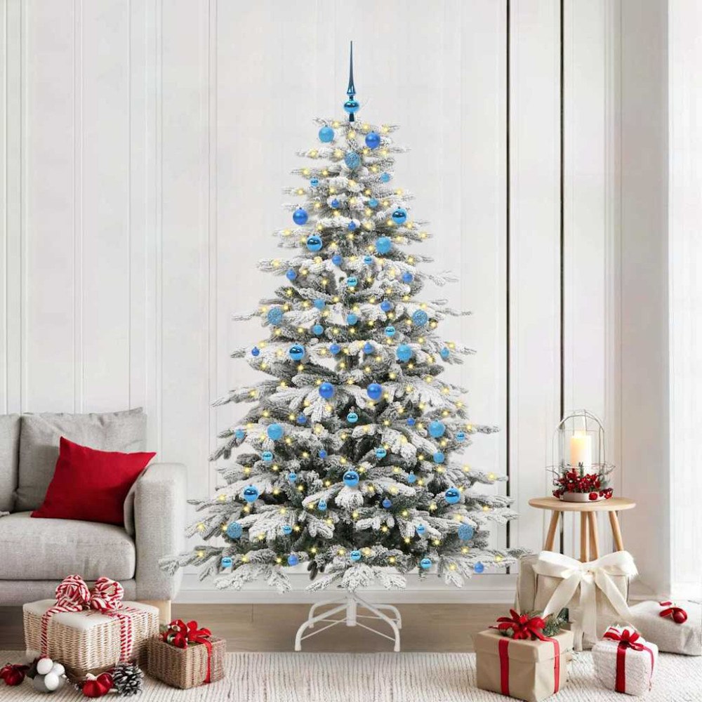 vidaXL Plast Hingad Julgran med LED -remsljus Vit 210 cm PE och PVC