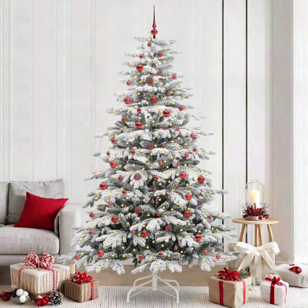 vidaXL Plast Hingad Julgran med LED -remsljus Vit 240 cm PE och PVC