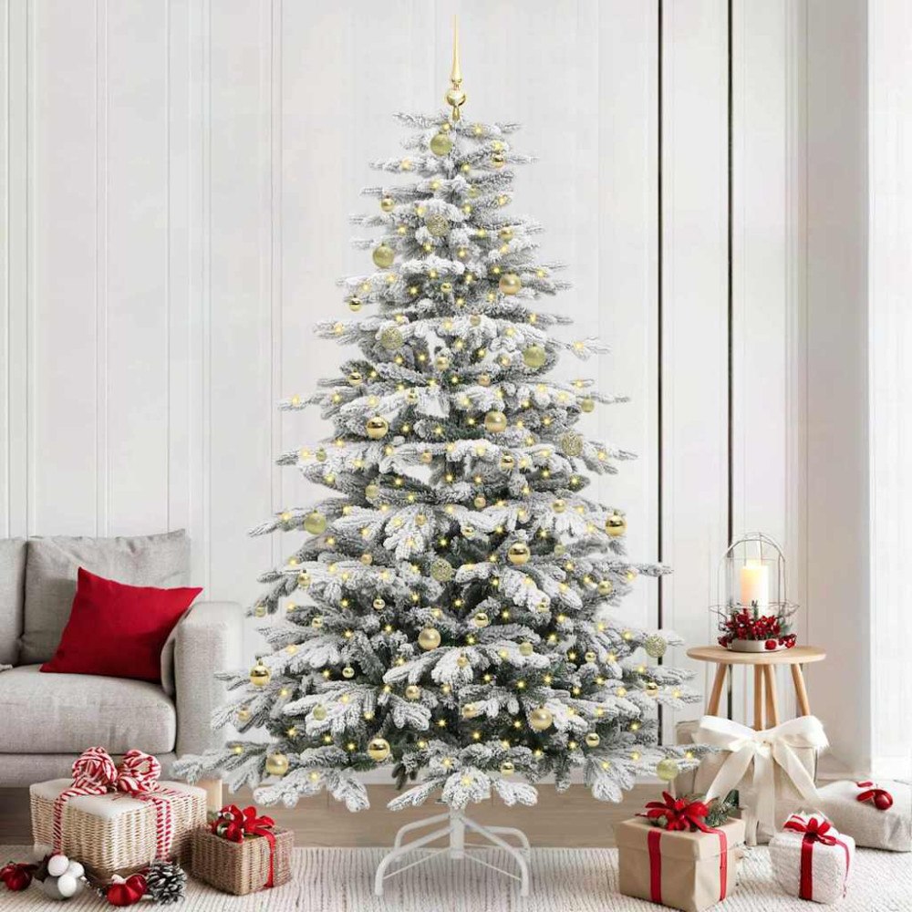 vidaXL Plast Hingad Julgran med LED -remsljus Vit 240 cm PE och PVC