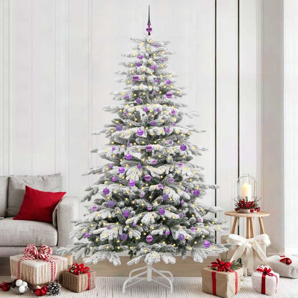 vidaXL Plast Hingad Julgran med LED -remsljus Vit 240 cm PE och PVC