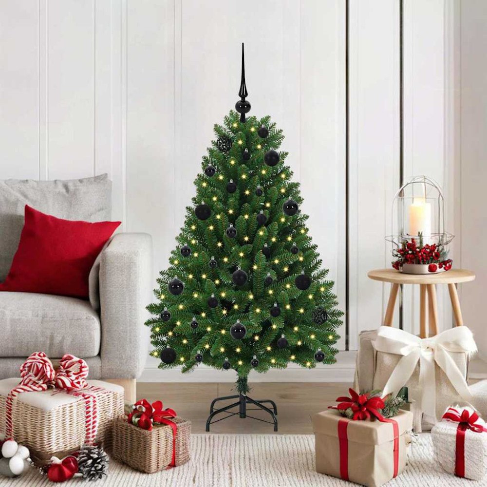vidaXL Konstgjord julgran med LED -remsljus Grön 120 cm PVC och metall