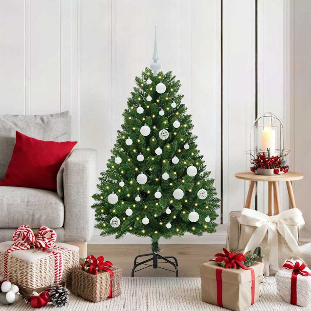 vidaXL Konstgjord julgran med LED -remsljus Grön 120 cm PVC och metall