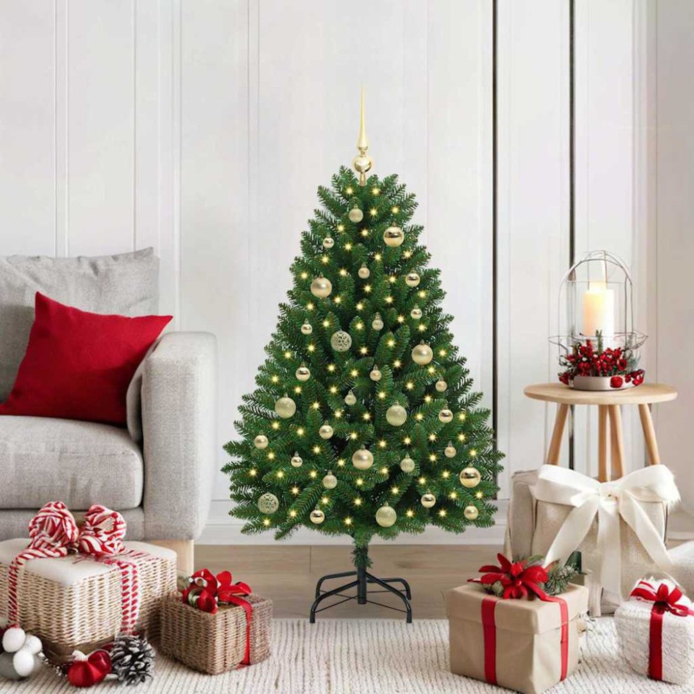 vidaXL Konstgjord julgran med LED -remsljus Grön 120 cm PVC och metall