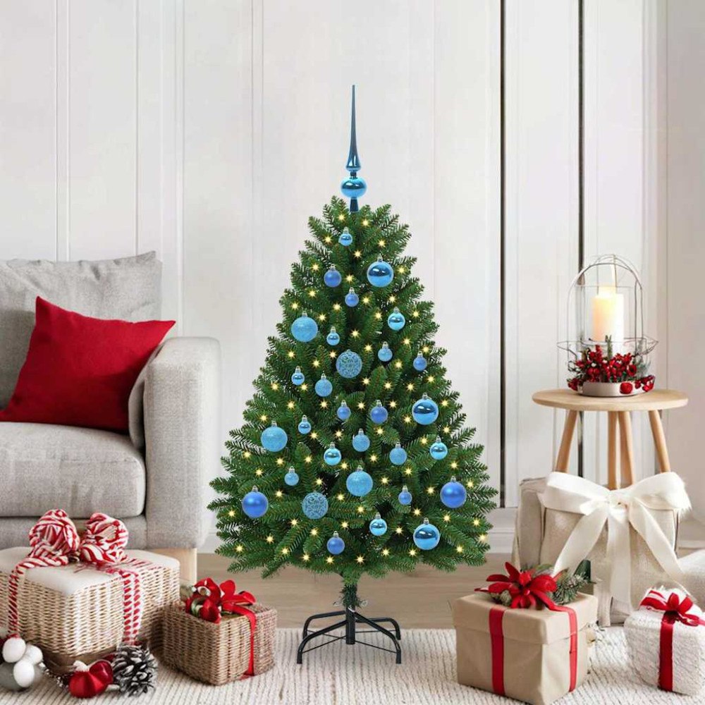 vidaXL Konstgjord julgran med LED -remsljus Grön 120 cm PVC och metall