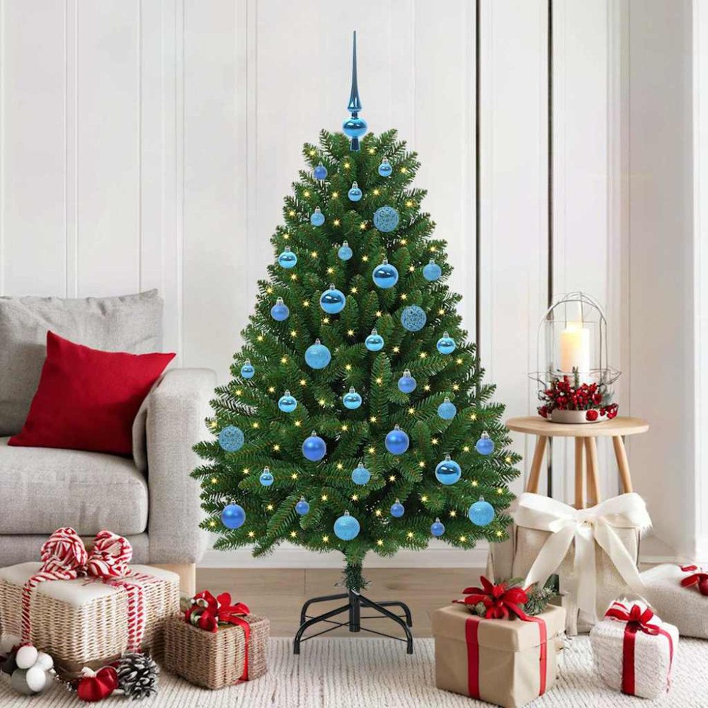vidaXL Konstgjord julgran med LED -remsljus Grön 150 cm PVC och metall