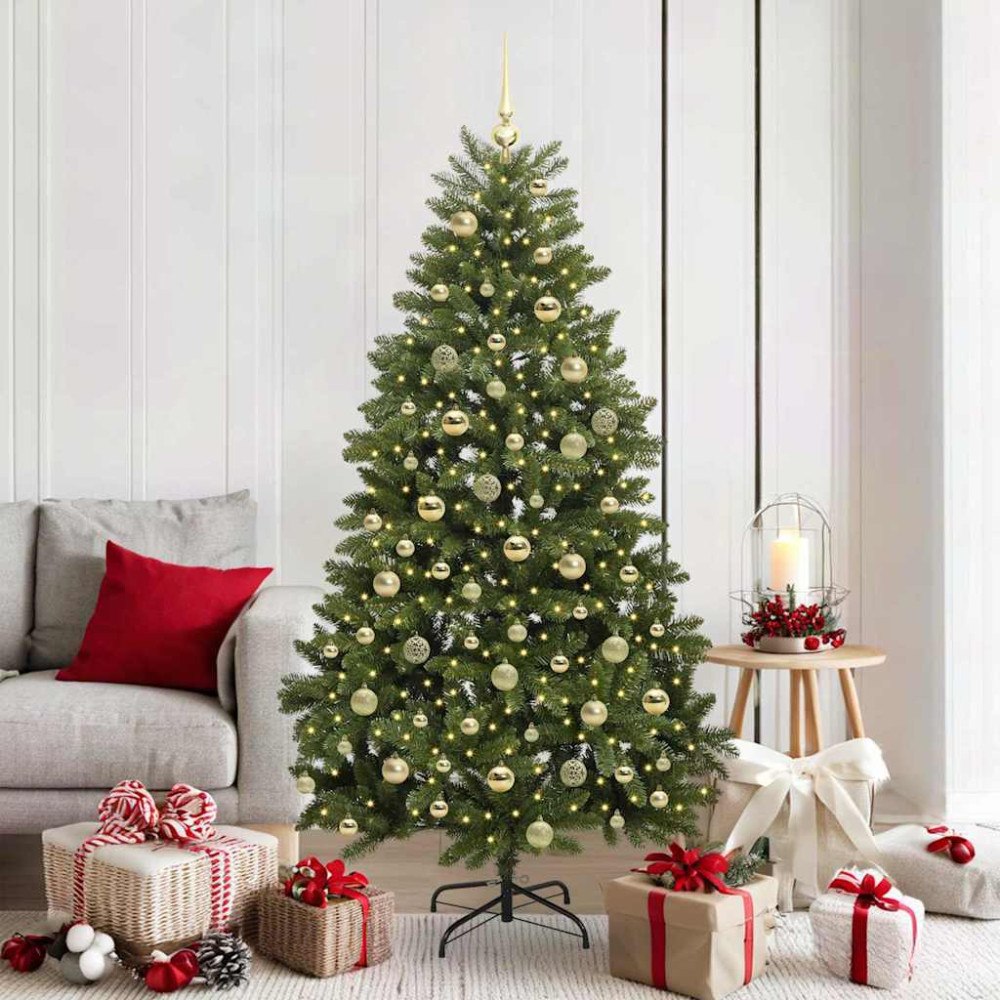 vidaXL Konstgjord julgran med LED -remsljus Grön 180 cm PVC och metall