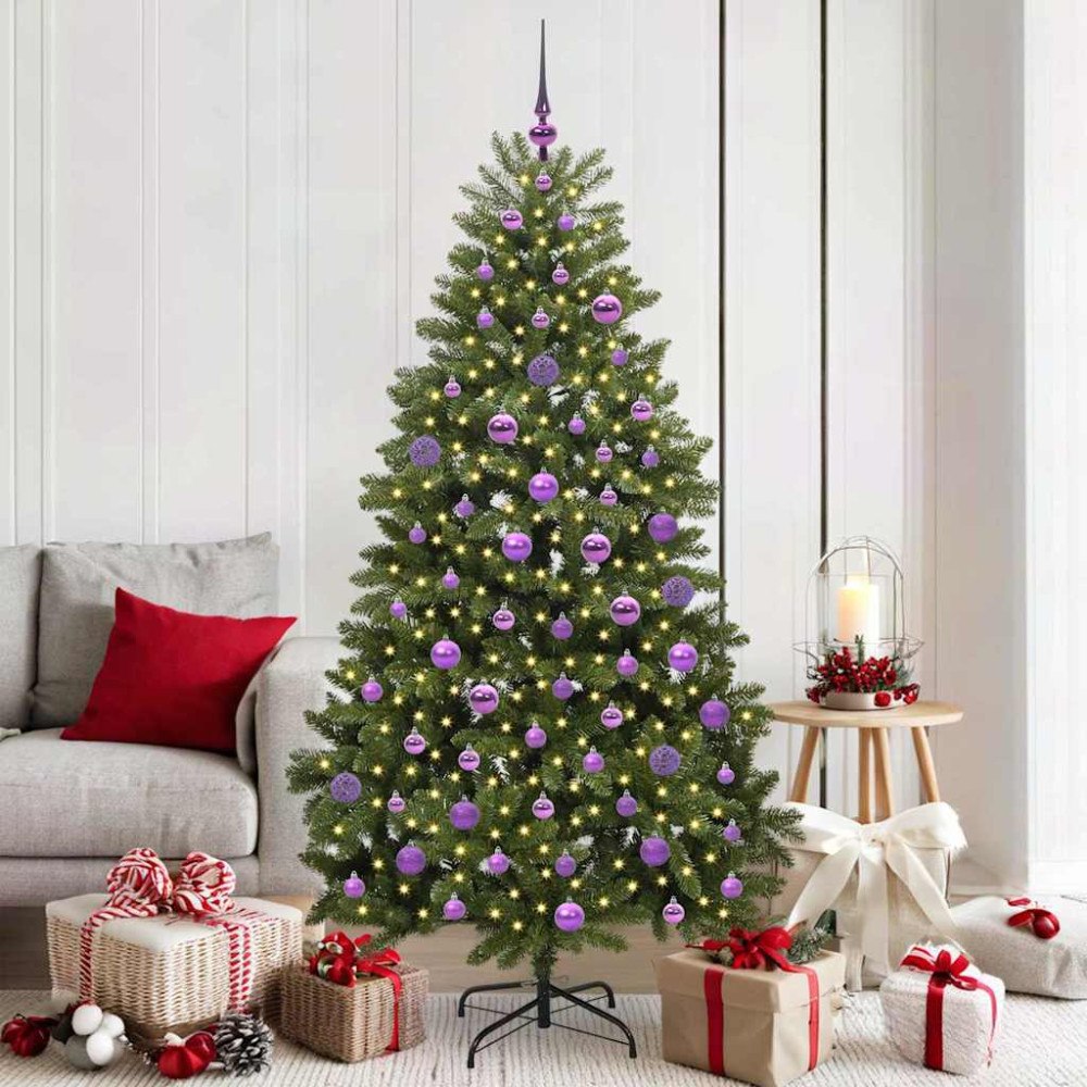 vidaXL Konstgjord julgran med LED -remsljus Grön 180 cm PVC och metall