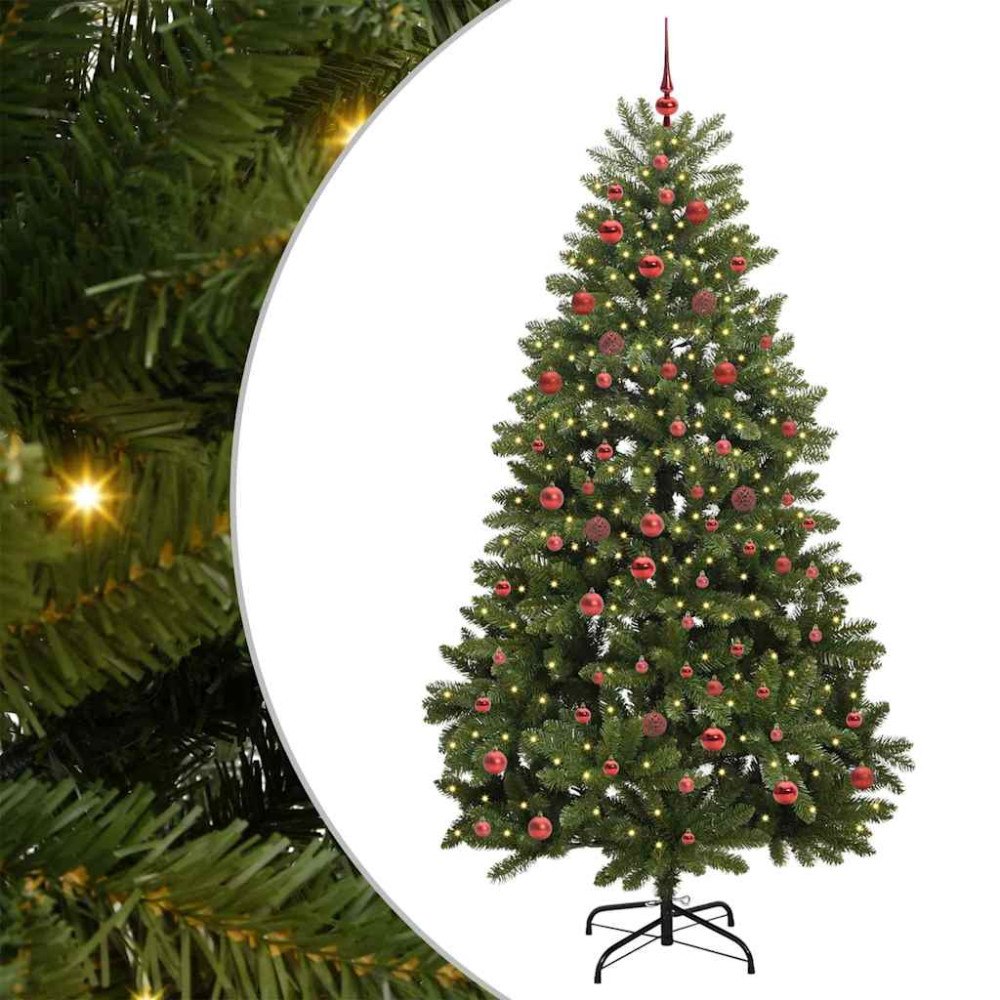 vidaXL Konstgjord julgran med LED -remsljus Grön 210 cm PVC och metall
