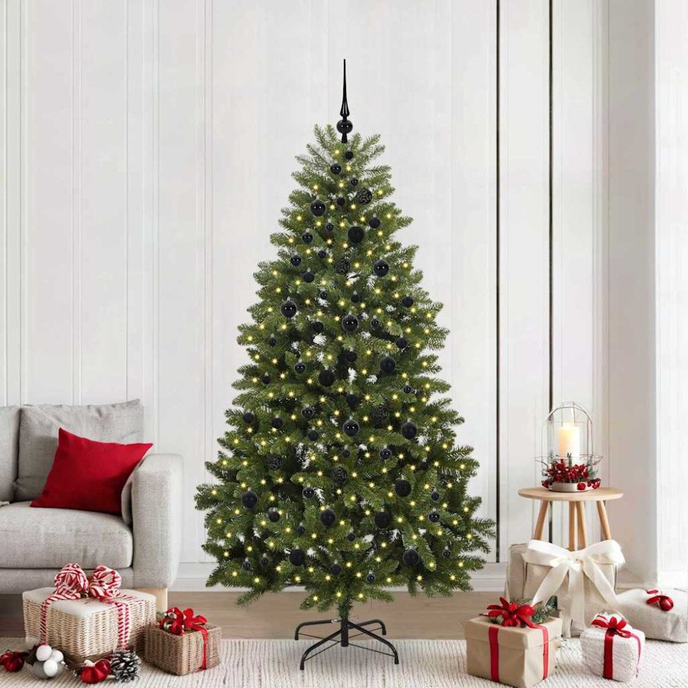 vidaXL Konstgjord julgran med LED -remsljus Grön 210 cm PVC och metall