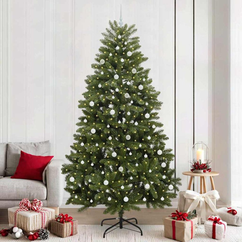 vidaXL Konstgjord julgran med LED -remsljus Grön 240 cm PVC och metall