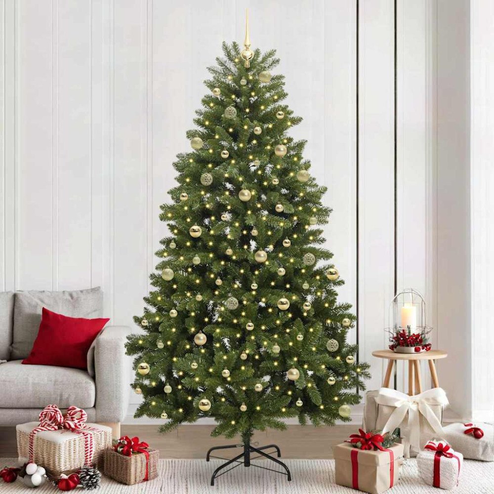 vidaXL Konstgjord julgran med LED -remsljus Grön 240 cm PVC och metall