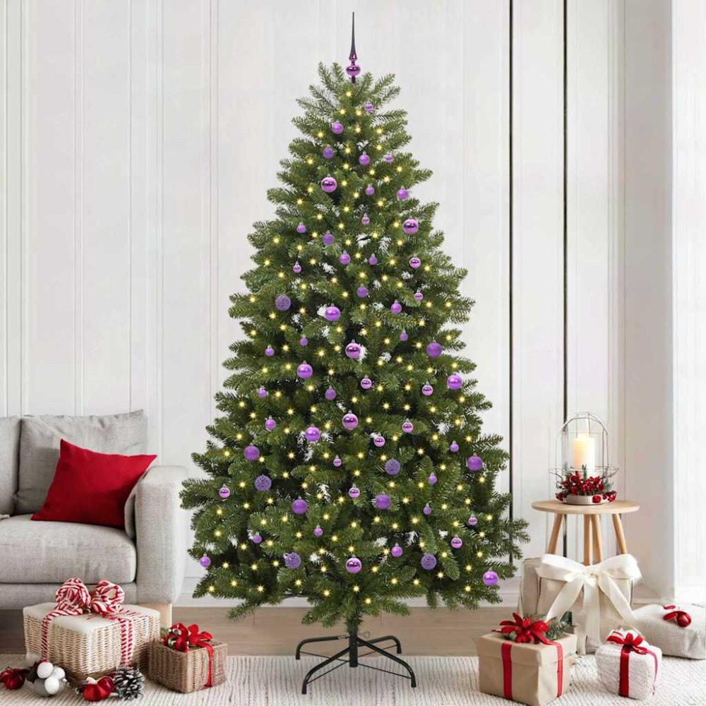 vidaXL Konstgjord julgran med LED -remsljus Grön 240 cm PVC och metall