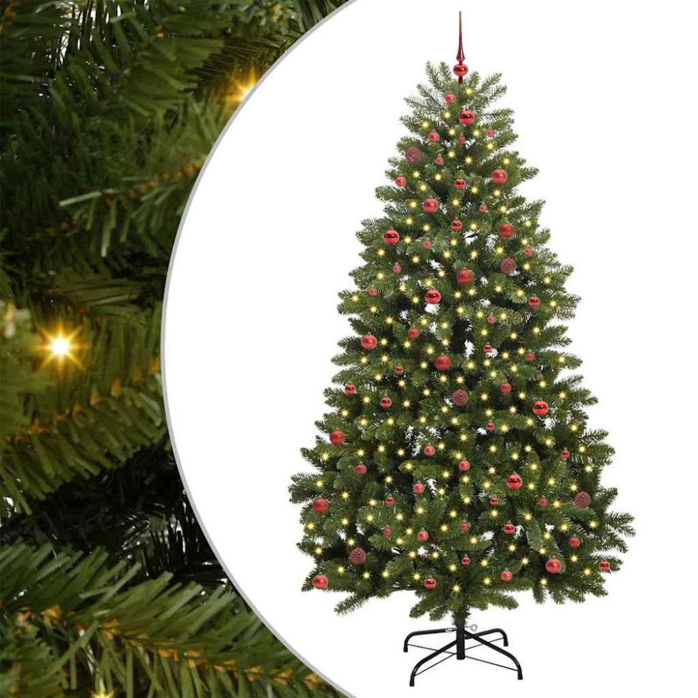 vidaXL Konstgjord julgran med LED -remsljus Grön 270 cm PVC och metall