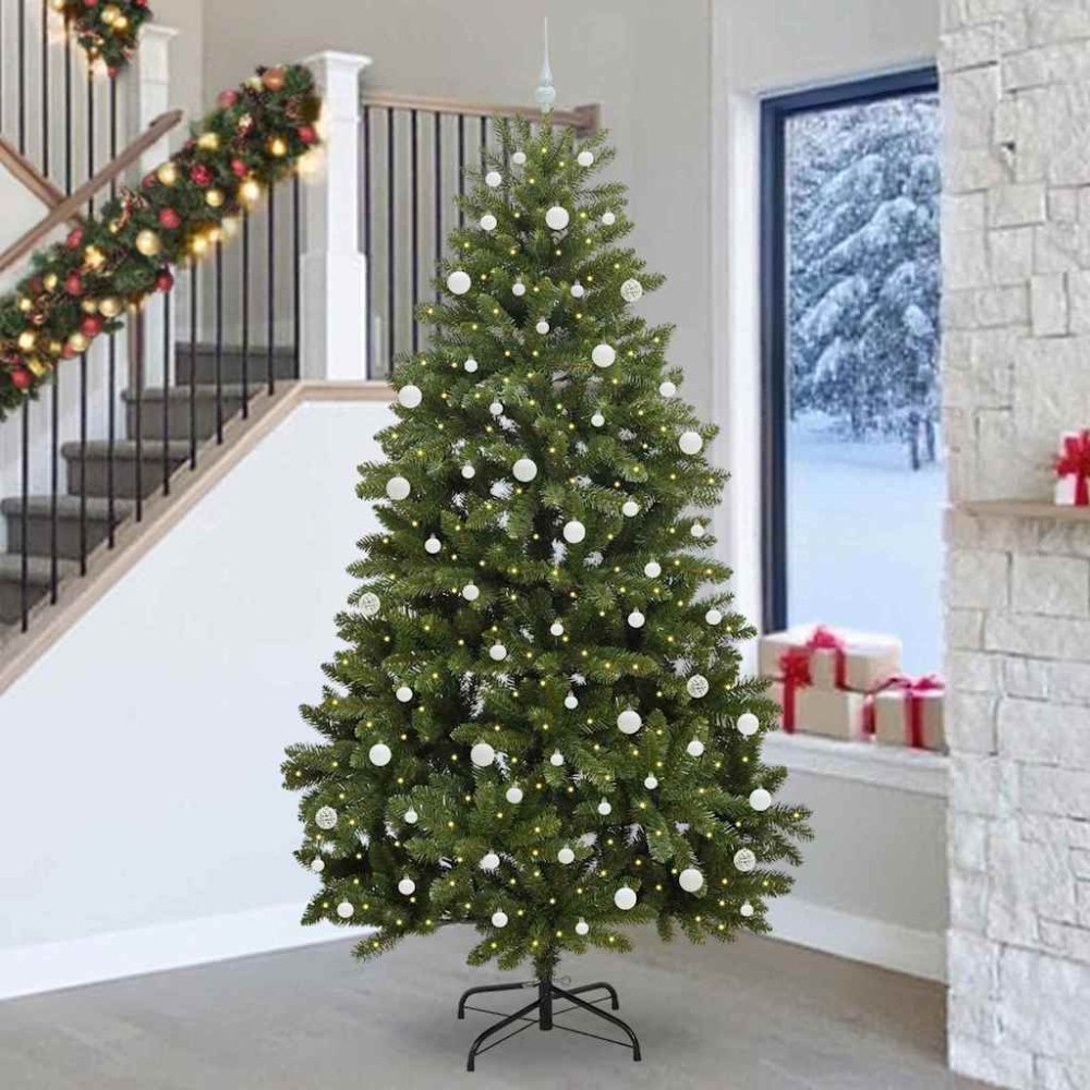 vidaXL Konstgjord julgran med LED -remsljus Grön 270 cm PVC och metall