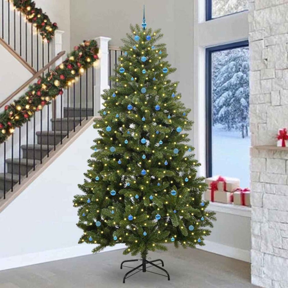 vidaXL Konstgjord julgran med LED -remsljus Grön 300 cm PVC och metall