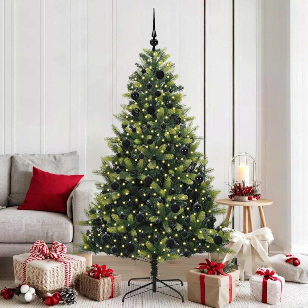 vidaXL Konstgjord uppfällbar julgran 300 LEDs Grön 180 cm PVC och PE
