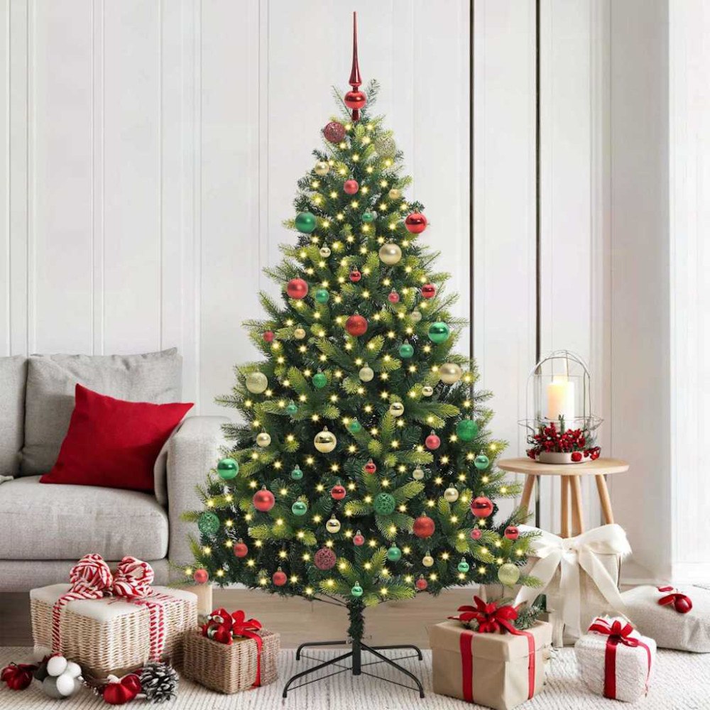 vidaXL Konstgjord Fällbar Julgran 300 LEDs Grön 180 cm PVC och PE