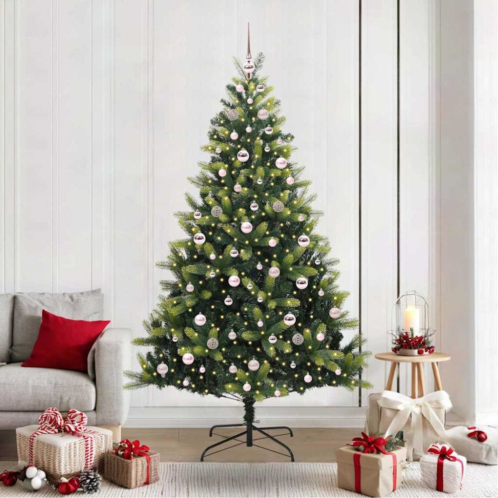 vidaXL Konstgjord Fällbar Julgran 300 LED-lampor Grön 210 cm
