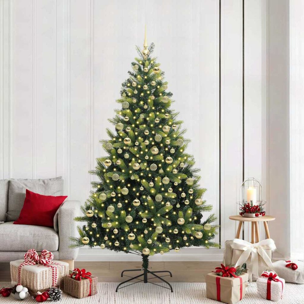 vidaXL Konstigt hinged julgran 300 LEDs Grön 210 cm PVC och PE