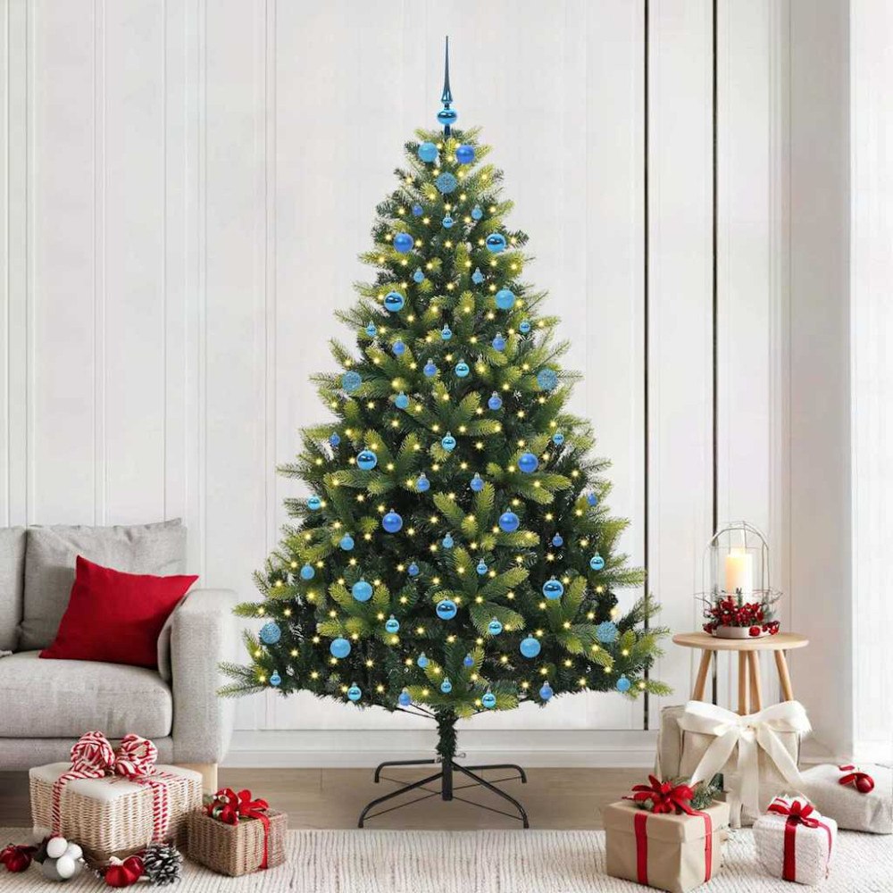 vidaXL Konstgjord vikbar julgran 300 LED-lampor Grön 210 cm PVC och PE