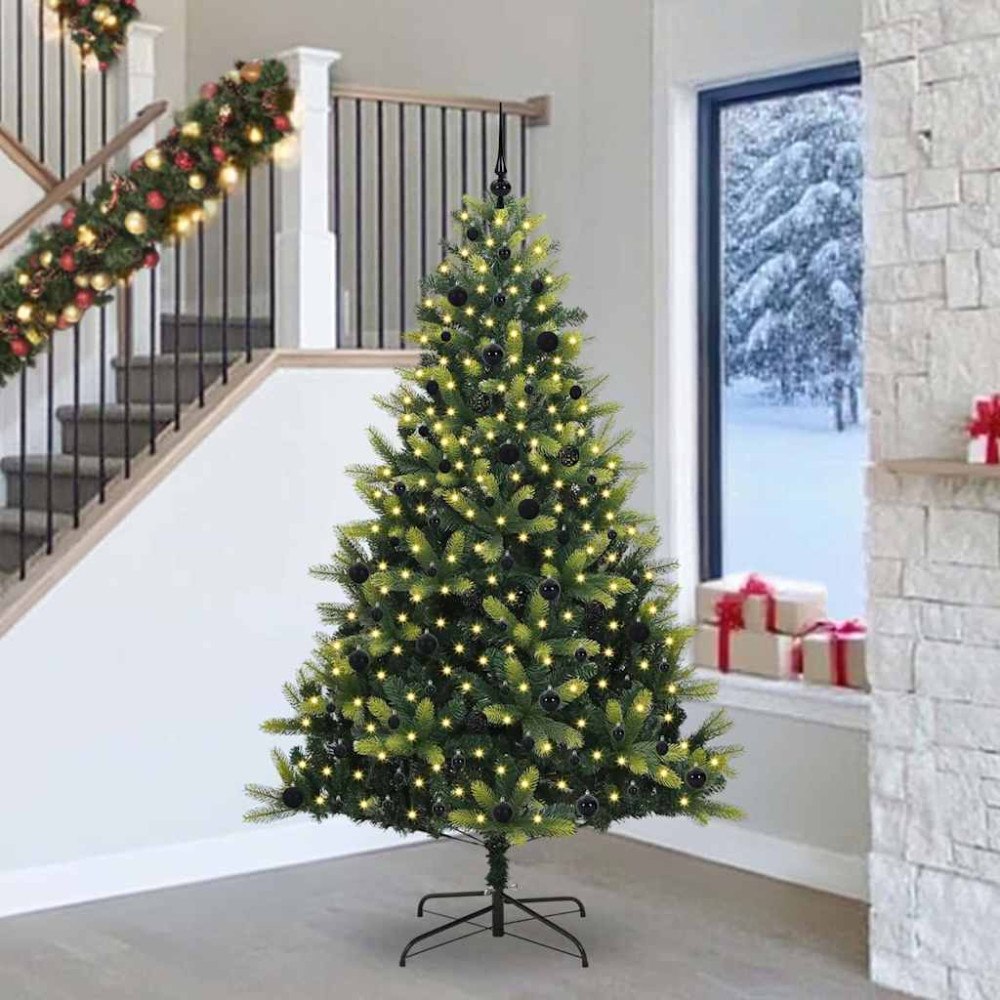 vidaXL Konstgjord Fällbar Julgran 300 LED-lampor Grön 240 cm