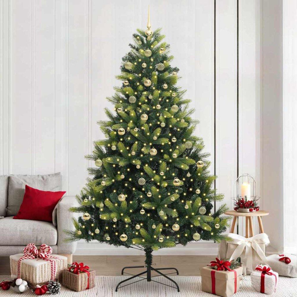 vidaXL Konstgjord fällbar julgran 300 LED-lampor Grön 240 cm