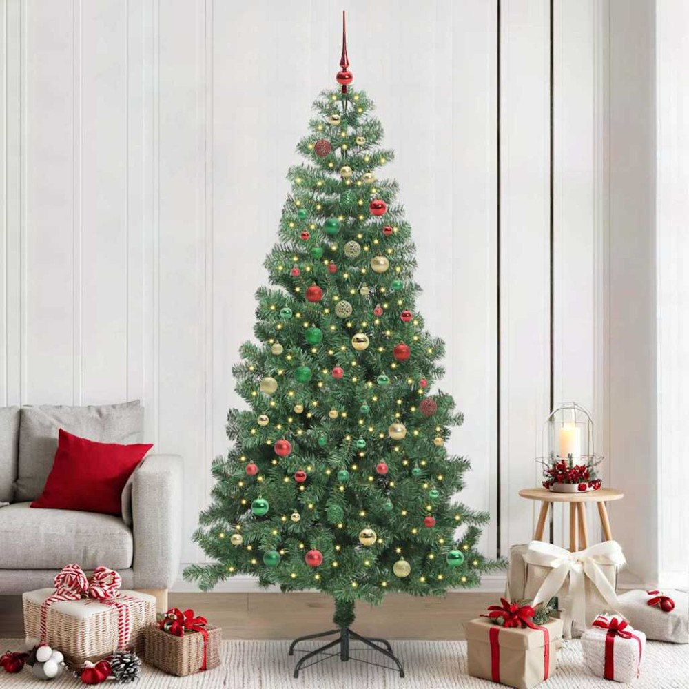 vidaXL Julgran med 300 LED-lampor med stativ Grön 240 cm PVC