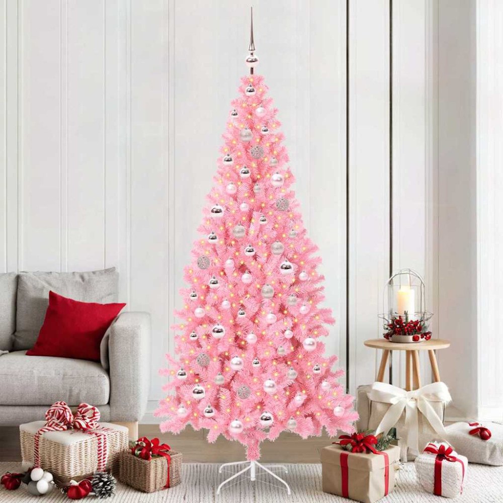 vidaXL Julgran med 300 LED-lampor med stativ Rosa 210 cm PVC