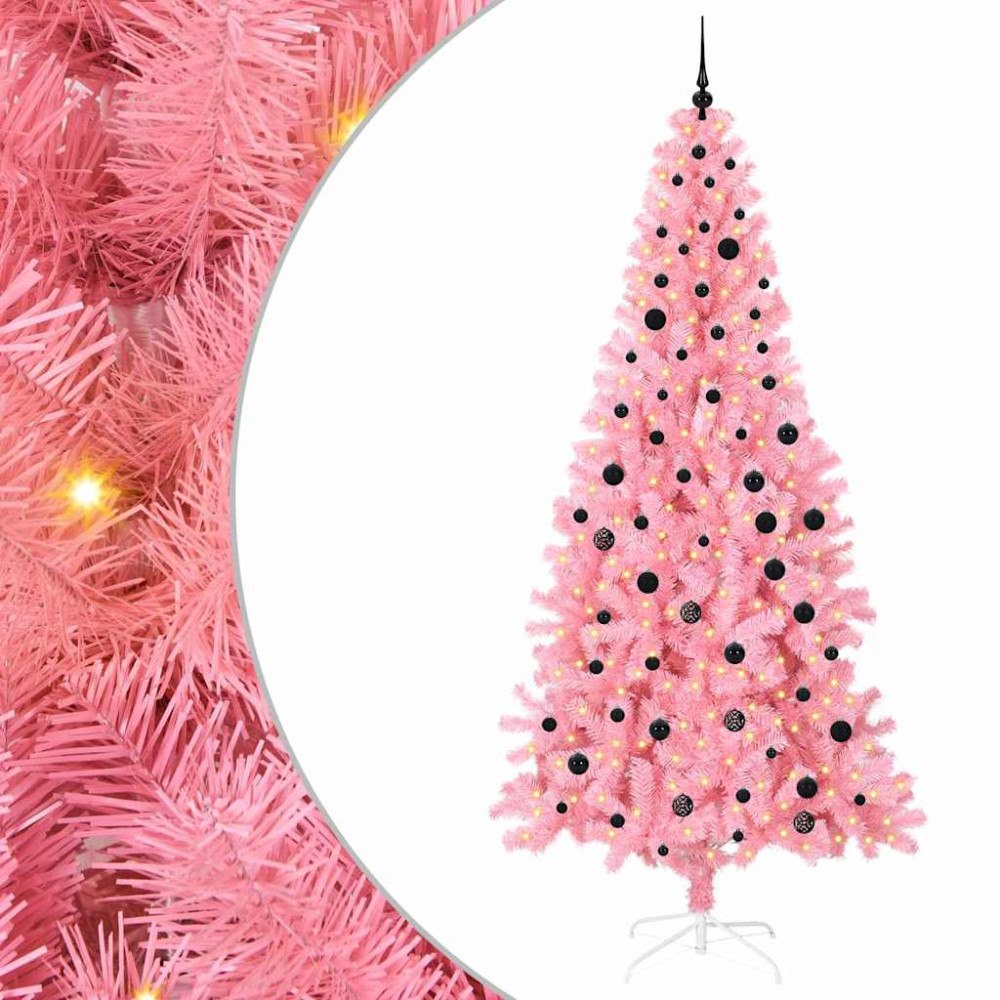 vidaXL Julgran med 300 LED-lampor med stativ Rosa 240 cm PVC