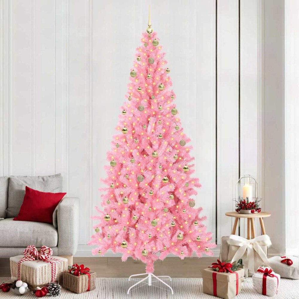 vidaXL Julgran med 300 LED-lampor med stativ Rosa 240 cm PVC