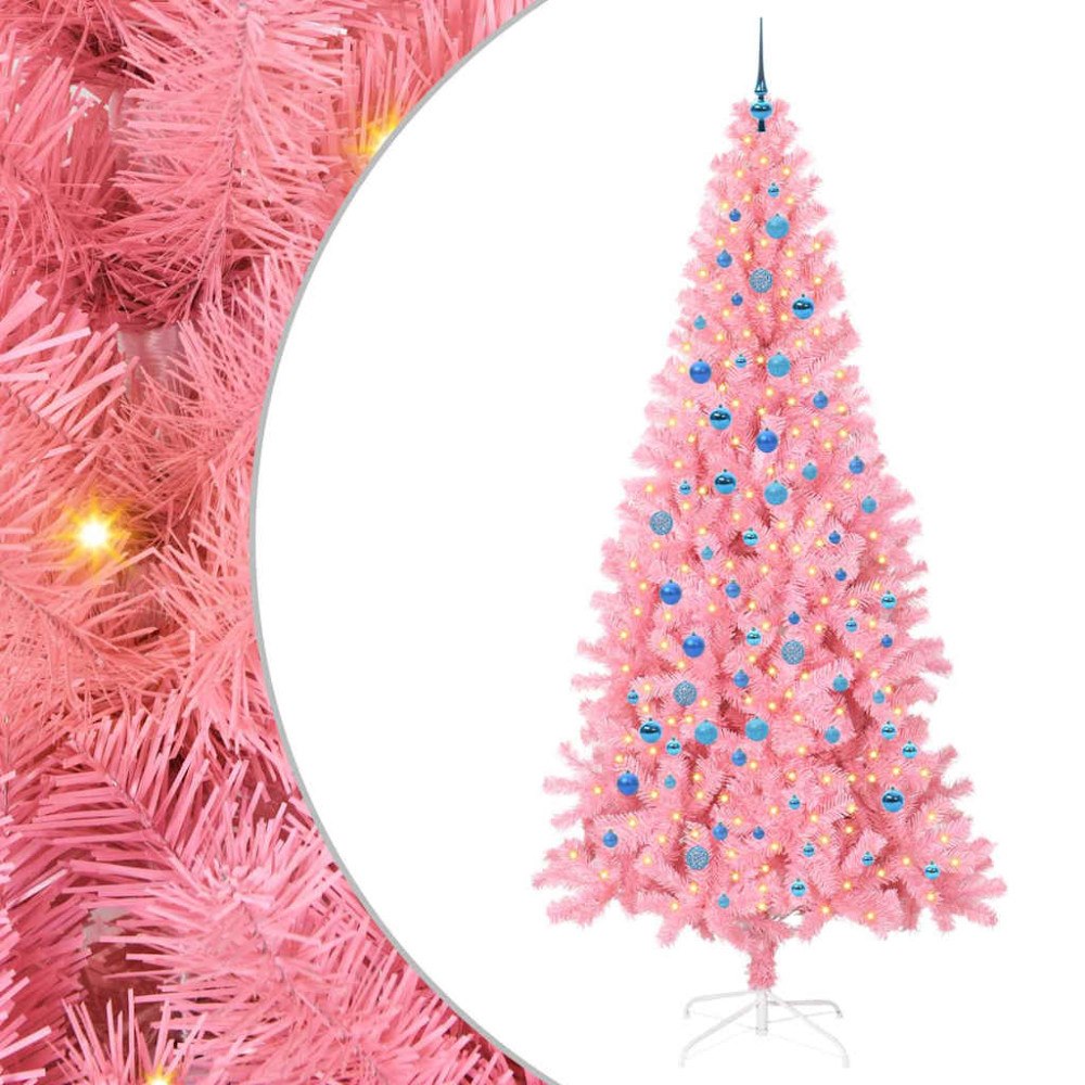 vidaXL Julgran med 300 LED-lampor med stativ Rosa 240 cm PVC