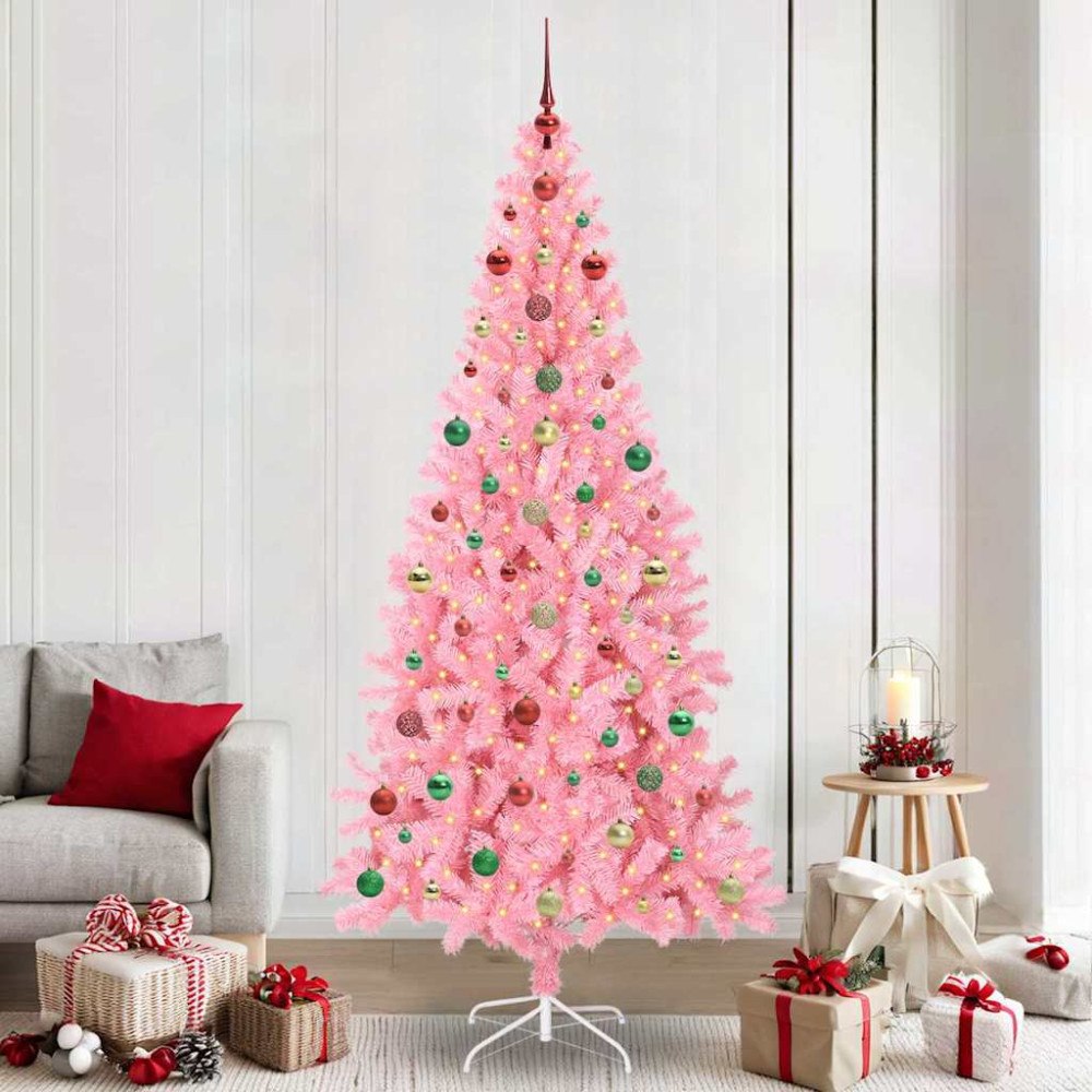 vidaXL Julgran med 300 LED-lampor med stativ Rosa 240 cm PVC