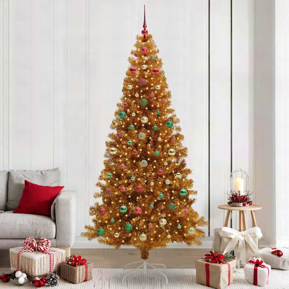 vidaXL Julgran med 300 LED-lampor med stativ Guld 240 cm PET