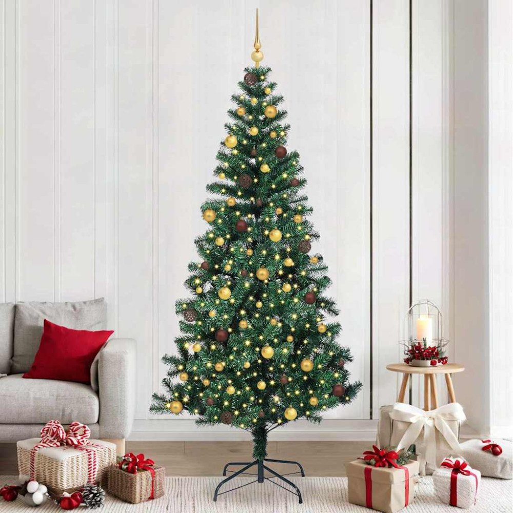 vidaXL Konstgjord Förbelyst Julgran Grön 240 cm PVC och metall