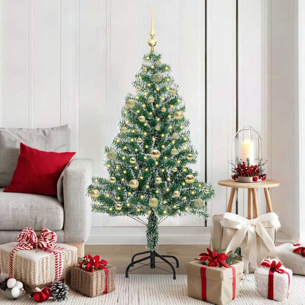 vidaXL Konstgjord Julgran Snöflockad med LED Ljus Grön och Vit 150 cm