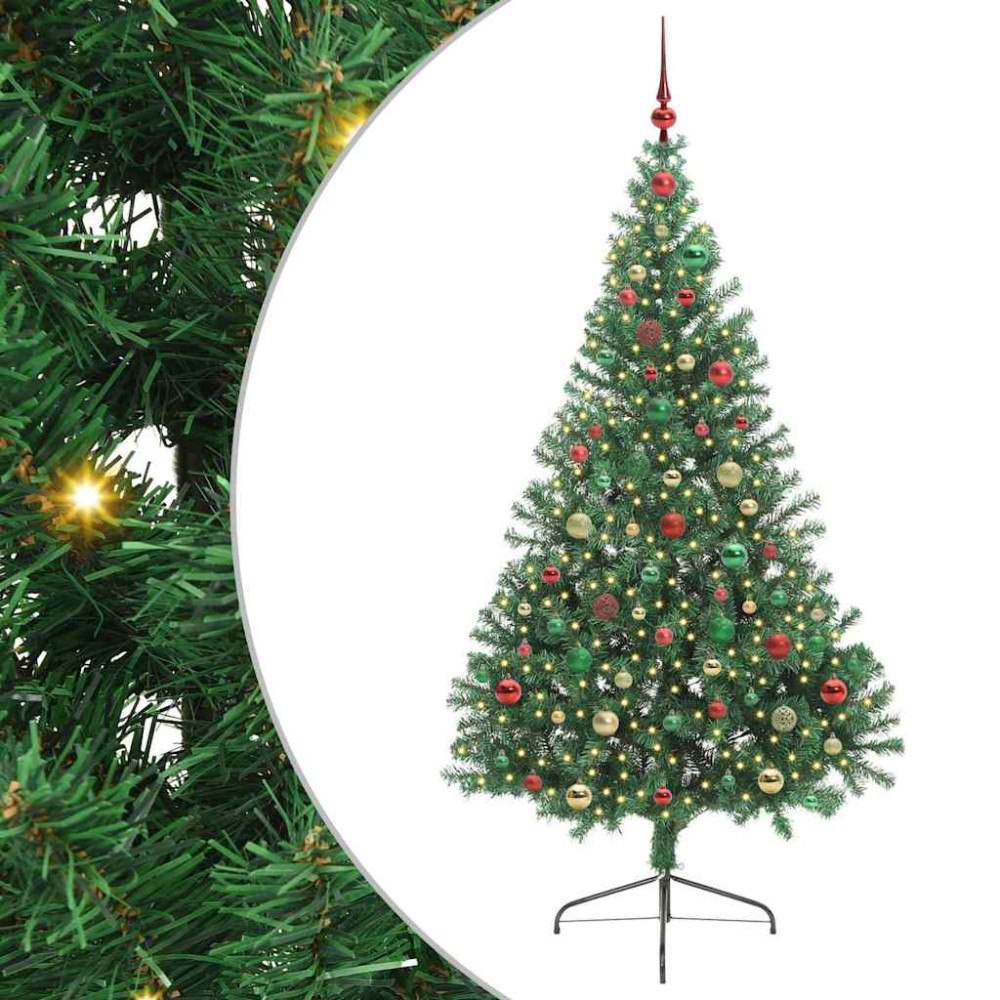 vidaXL Konstgjord Förbelyst Julgran med 300 LED-lampor Grön 180 cm PVC