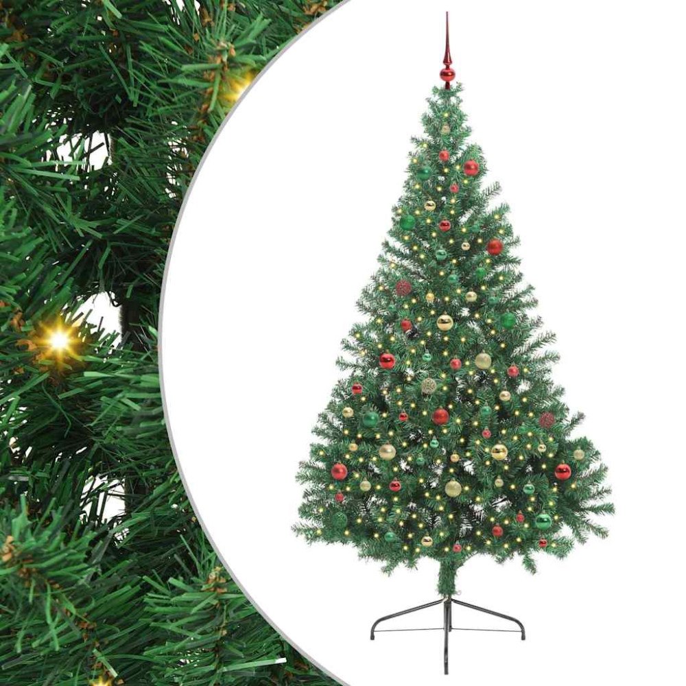 vidaXL Konstgjord Förbelyst Julgran med 300 LED-lampor Grön 210 cm PVC
