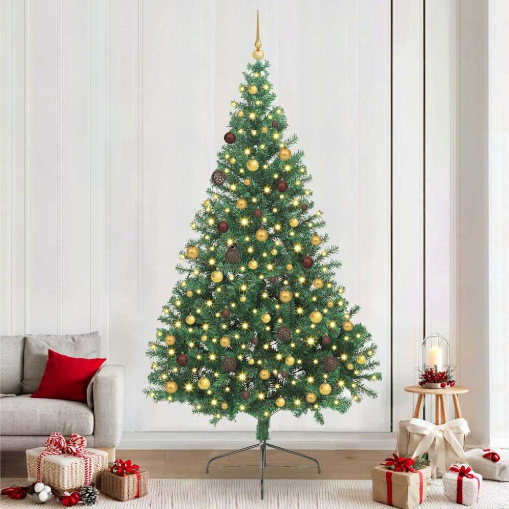 vidaXL Konstgjord Förbelyst Julgran med 300 LED-lampor Grön 240 cm PVC