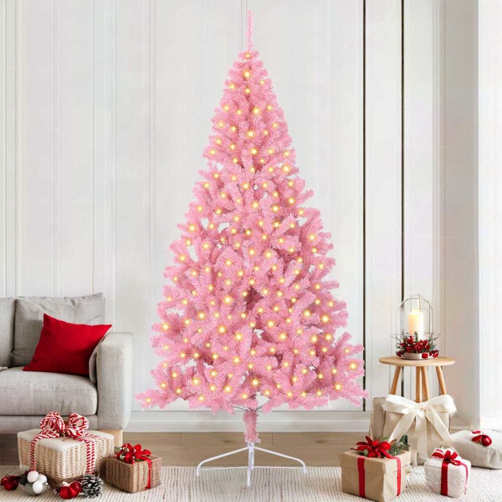 vidaXL Konstgjord Förbelyst Julgran med 300 LED-lampor Rosa 210 cm PVC
