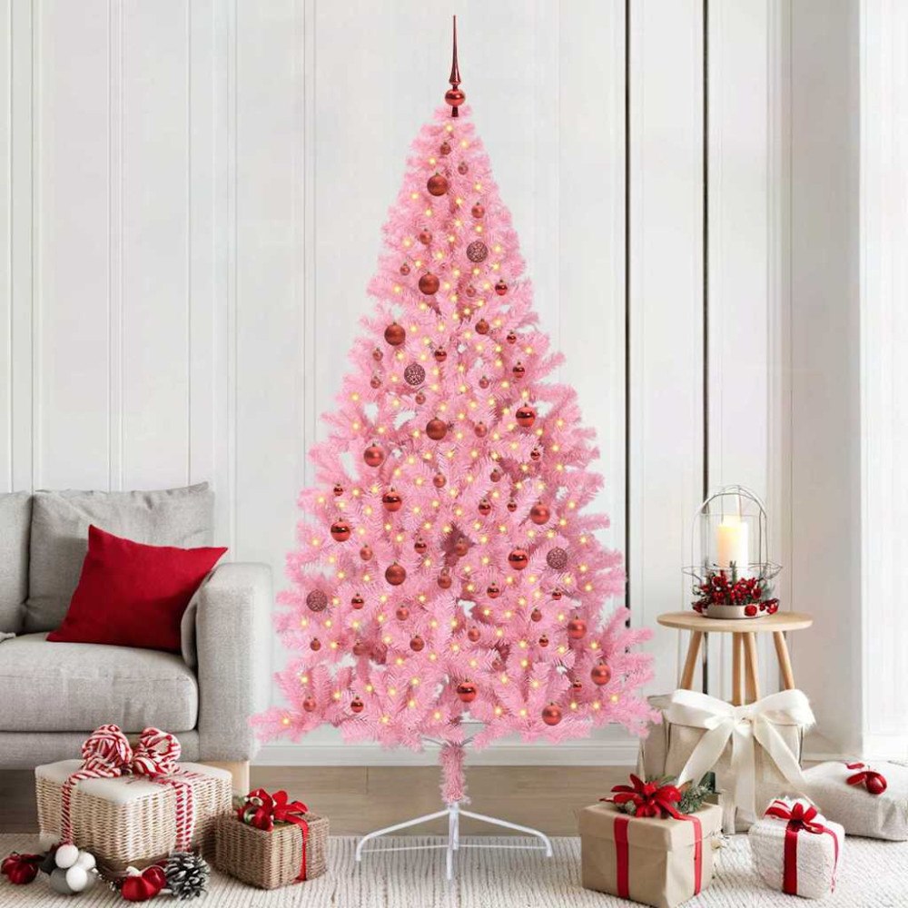 vidaXL Konstgjord Förbelyst Julgran med 300 LED-lampor Rosa 210 cm PVC