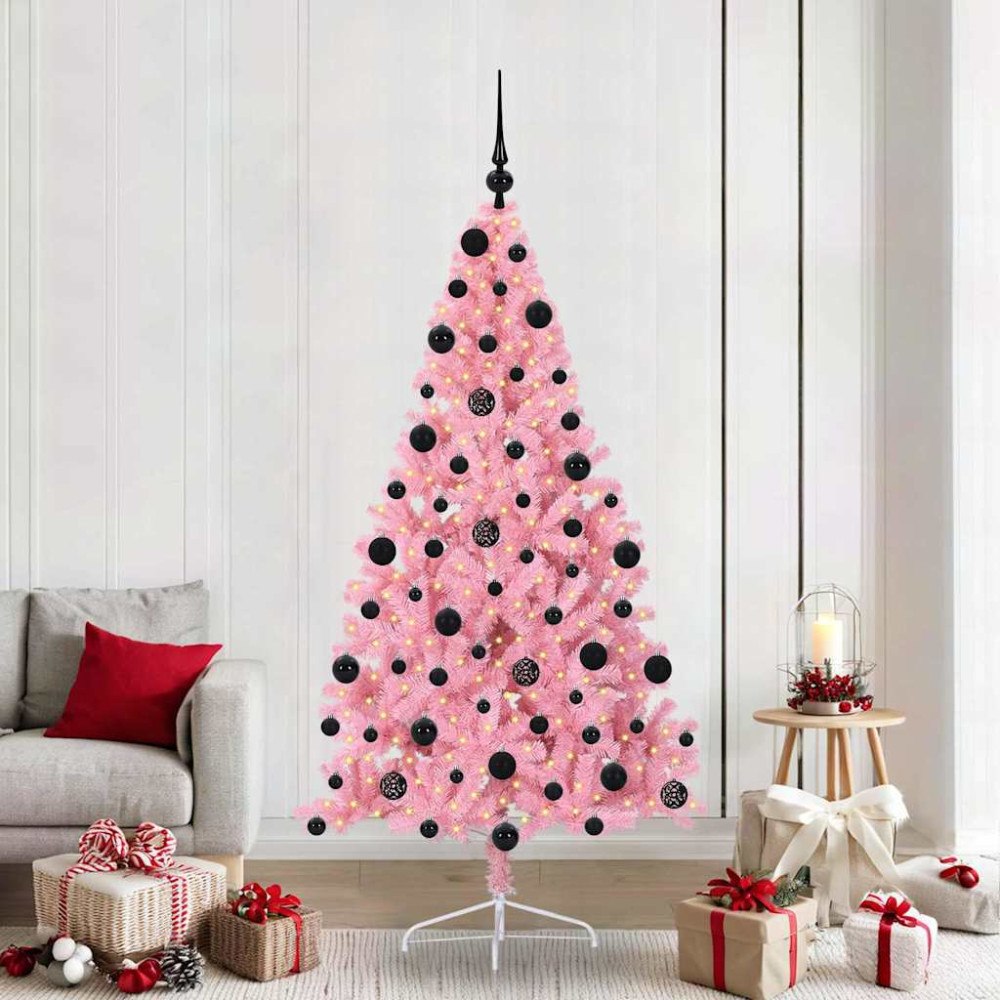 vidaXL Konstgjord Förbelyst Julgran med 300 LED-lampor Rosa 210 cm PVC