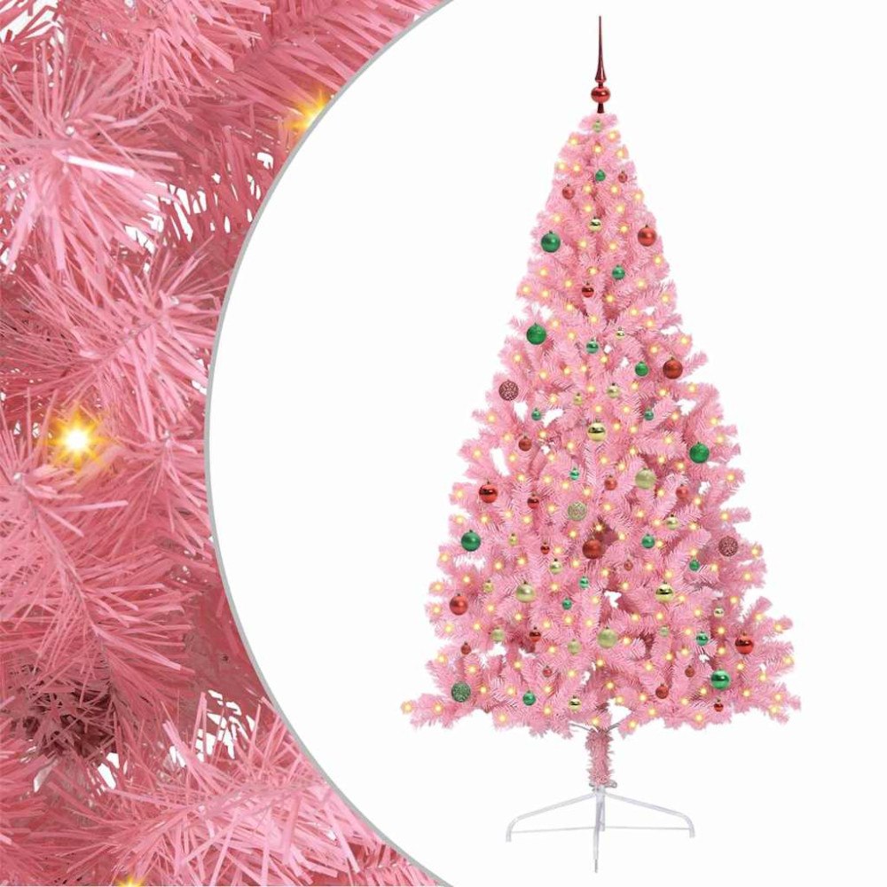 vidaXL Konstgjord Förbelyst Julgran med 300 LED-lampor Rosa 210 cm PVC
