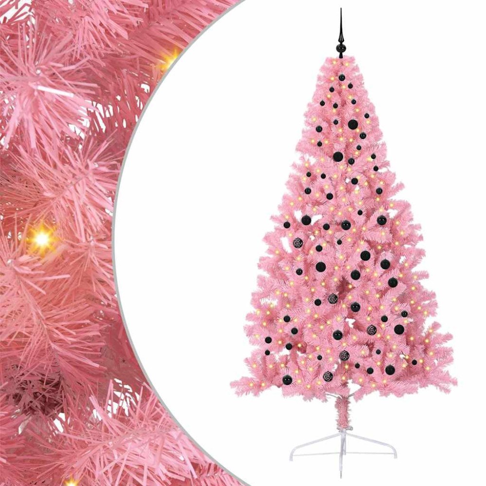 vidaXL Konstgjord Förbelyst Julgran med 300 LED-lampor Rosa 240 cm PVC
