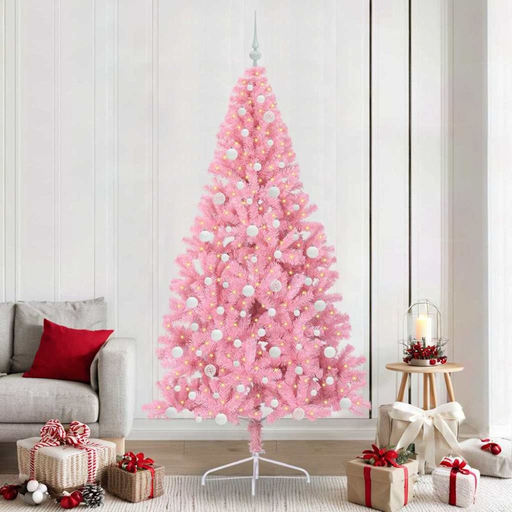vidaXL Konstgjord Förbelyst Julgran med 300 LED-lampor Rosa 240 cm PVC