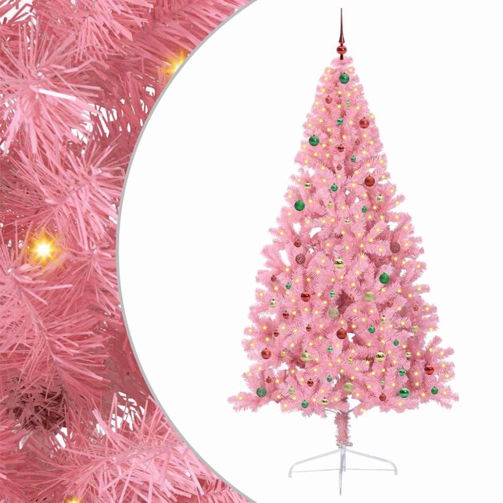 vidaXL Konstgjord Förbelyst Julgran med 300 LED-lampor Rosa 240 cm PVC