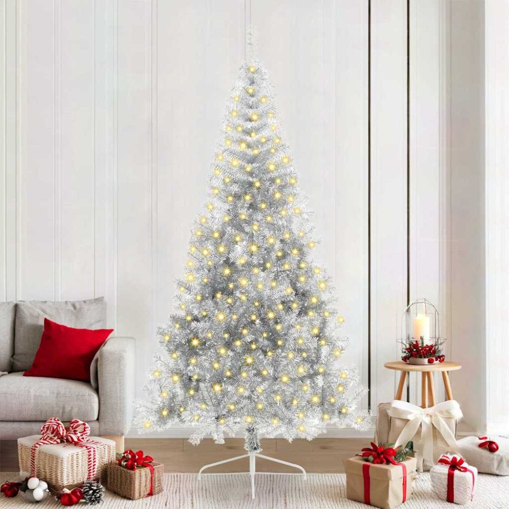 vidaXL Konstgjord Förbelyst Julgran Silver 210 cm PET